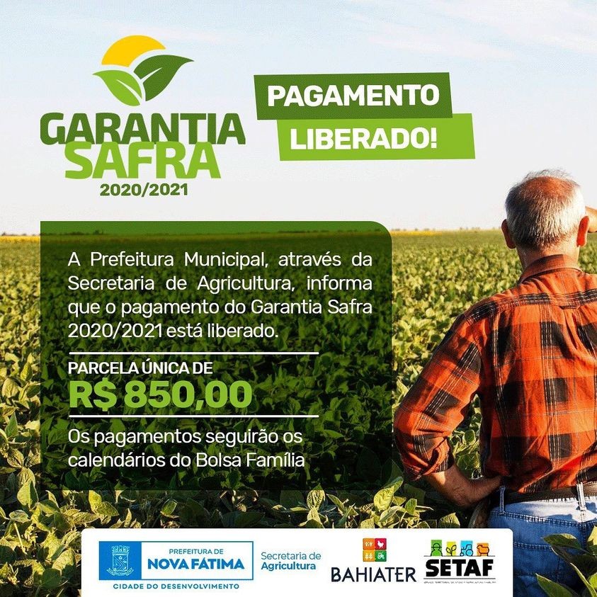 O pagamento do Garantia Safra 2020/2021 está liberado