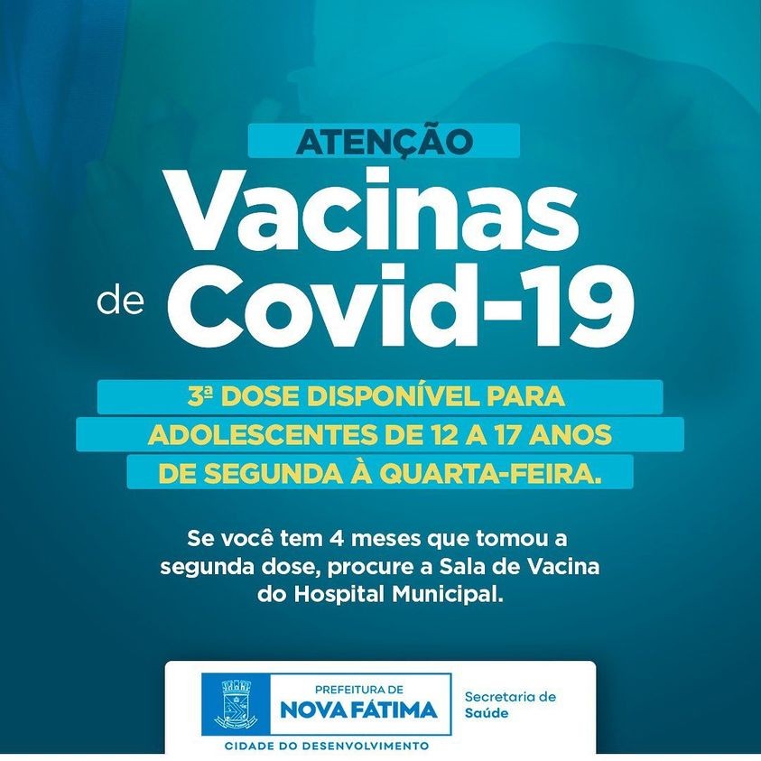 3ª dose da vacina de Covid-19 para adolescentes de 12 a 17 anos