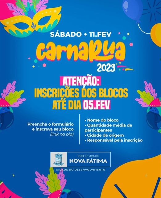 Atenção: as inscrições dos blocos para o Carnarua 2023 vão até o dia 05 de fevereiro!